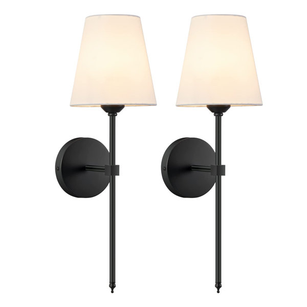 Oliver Retro Black Wall Sconce Set Elegant Fabric Shade For
